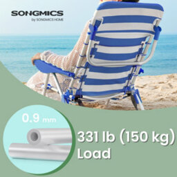 LEDREM Beach Chair, Folding Camping Chair, Portable Outdoor Chair, With Adjustable Backrest, 2 Side Pockets, Blue And White - thumbnail 5