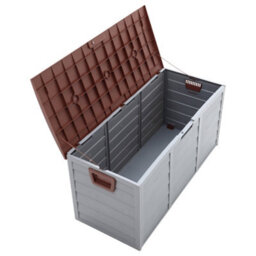 Living And Home 3.6 X 1.7 Ft Brown Waterproof Wooden Style Large Plastic Garden Storage Box With Wheels 290L - thumbnail 5