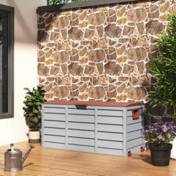 Living And Home 3.6 X 1.7 Ft Brown Waterproof Wooden Style Large Plastic Garden Storage Box With Wheels 290L - thumbnail 3