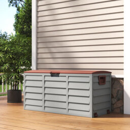 Living And Home 3.6 X 1.7 Ft Brown Waterproof Wooden Style Large Plastic Garden Storage Box With Wheels 290L