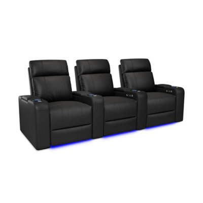 Valencia Piacenza Power Headrest Home Theater Seating Row Of 3 Black Nappa Leather Power Recliner Led Cup Holder - image 1