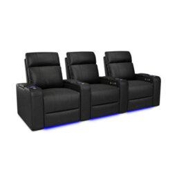 Valencia Piacenza Power Headrest Home Theater Seating Row Of 3 Black Nappa Leather Power Recliner Led Cup Holder - thumbnail 1
