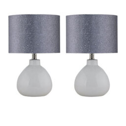 First Choice Lighting Set Of 2 Tuscan White Ceramic Lamps With Silver Grey Glitter Shade - thumbnail 1