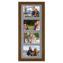 AK Frames 50X20Cm Dark Oak Modern Multi Photo Frame With Mid Grey Mount - Holds 4 Apertures (4X) 6X4 Photos