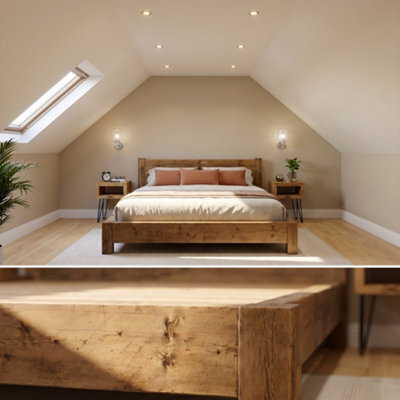Ashbourne Superking Frame 30Cm High / Chunky Solid Rustic Pine Bed With Headboard - image 1