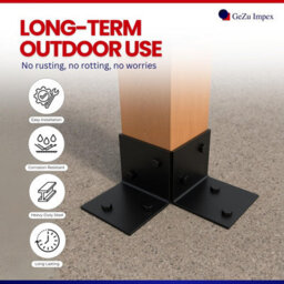 Gezu Impex Pergola Floor Bracket Black - Fence Post Corner Bolt Down Bracket - 81X81mm (Pack Of 8) - thumbnail 7