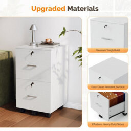 Wooden File Cabinet For A4 & Letter,2 Drawers Rolling File Organiser White - thumbnail 3