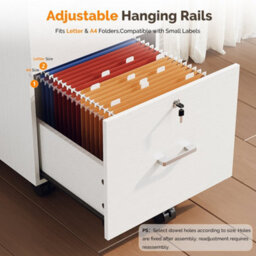 Wooden File Cabinet For A4 & Letter,2 Drawers Rolling File Organiser White - thumbnail 4