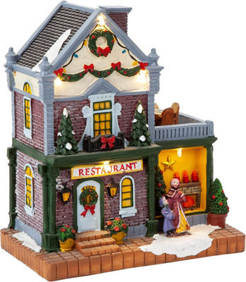 Luxury Miniature Light Up Resin Restaurant Christmas Village - image 1