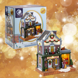 Luxury Miniature Light Up Resin Restaurant Christmas Village - thumbnail 2