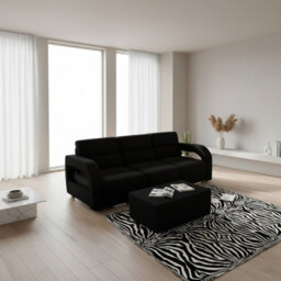 Upholstered Living Room Sofa Bed With Ottoman Foam Filling Wavy Springs Plastic Legs Wooden Frame Black - thumbnail 3
