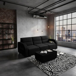 Upholstered Living Room Sofa Bed With Ottoman Foam Filling Wavy Springs Plastic Legs Wooden Frame Black - thumbnail 1