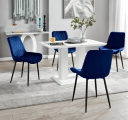 Furniturebox Uk 4 Seater Dining Set - Imperia White High Gloss Dining Table And Chairs - 4 Navy Pesaro Black Leg Chairs
