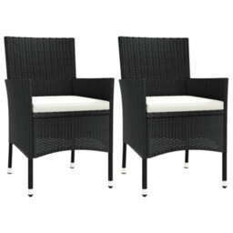 Berkfield Garden Chairs With Cushions 2 Pcs Black Poly Rattan - thumbnail 2