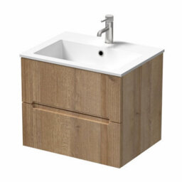 Affine 600mm Bathroom Cloakroom Vanity Unit Basin Sink Wall Hung Fluted Oak Unit - thumbnail 4