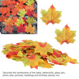100 Pack Artificial Maple Leaves For Thanksgiving, Wedding Table Decoration, Autumn Leaf (Red) - thumbnail 3