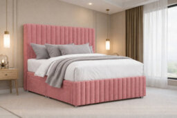 "Nexus Verona Pink Plush Divan Bed Base No Drawers With 26"" Strutted Headboard 12"" Footboard 4' Small Double" - thumbnail 1