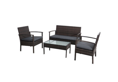 Sh&g Heaton 4 Seater Sofa Set - 4 Piece Table, Chairs & Sofa - Steel & Brown Rattan With Grey Cushions - Indoor & Outdoor - image 1