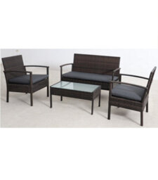 Sh&g Heaton 4 Seater Sofa Set - 4 Piece Table, Chairs & Sofa - Steel & Brown Rattan With Grey Cushions - Indoor & Outdoor - thumbnail 2