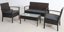 Sh&g Heaton 4 Seater Sofa Set - 4 Piece Table, Chairs & Sofa - Steel & Brown Rattan With Grey Cushions - Indoor & Outdoor - thumbnail 6