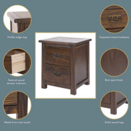 Core Products 2 Drawer Bedside Cabinet, Rich Dark Brown Lacquer Finish H55.0Cm X W45.0Cm X D40.0Cm - thumbnail 7
