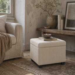 Wyld Haus Rivima 40 X 40 X 40 Cm Beige Corduroy Square Storage Ottoman Bench With Removable Lid - thumbnail 1