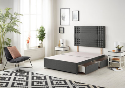 Somnior Beds Somnior Flexby Tweed Charcoal Divan Bed Base With 2 Drawers And Headboard - Double - image 1