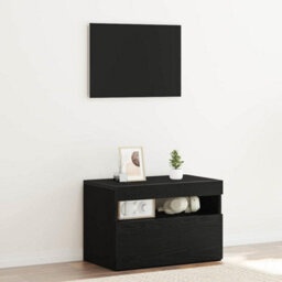 Berkfield Black Oak Tv Stand With Led Lights, 60X35X40 Cm, Made From Engineered Wood