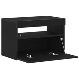 Berkfield Black Oak Tv Stand With Led Lights, 60X35X40 Cm, Made From Engineered Wood - thumbnail 4