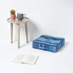Homescapes Morocco Striped Cotton Floor Cushion Blue - thumbnail 2
