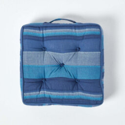 Homescapes Morocco Striped Cotton Floor Cushion Blue - thumbnail 3