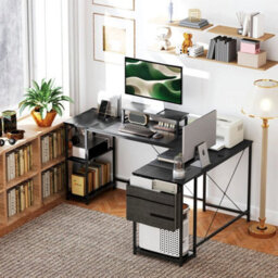 168Cm Reversible L Shaped Desk, 240Cm Two Person Desk, Black - thumbnail 1