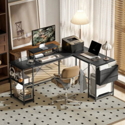 168Cm Reversible L Shaped Desk, 240Cm Two Person Desk, Black - thumbnail 2