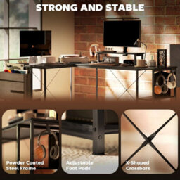 168Cm Reversible L Shaped Desk, 240Cm Two Person Desk, Black - thumbnail 6