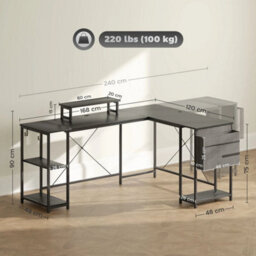 168Cm Reversible L Shaped Desk, 240Cm Two Person Desk, Black - thumbnail 4