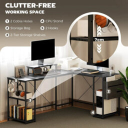 168Cm Reversible L Shaped Desk, 240Cm Two Person Desk, Black - thumbnail 7