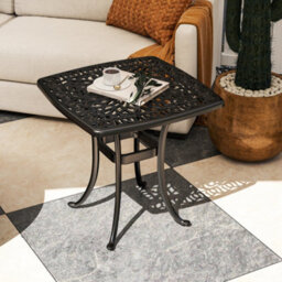 Outsunny 54 X 54Cm Aluminium Outdoor Garden Side Table W/ Umbrella Hole, Black - thumbnail 1