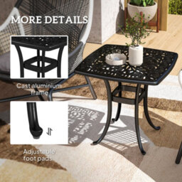 Outsunny 54 X 54Cm Aluminium Outdoor Garden Side Table W/ Umbrella Hole, Black - thumbnail 6