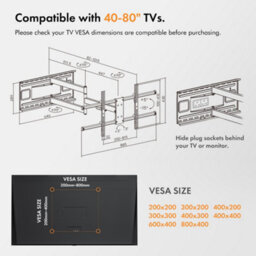 "Vonhaus Long Reach Tv Wall Bracket For 40-80"" Screens, Articualting Tv Bracket With Spirit Level, 50Kg Capacity" - thumbnail 4