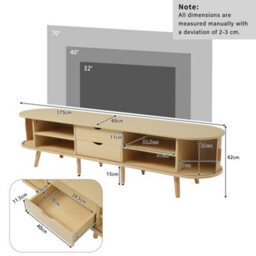 Btm Tv Stand With 2 Drawers 2 Sliding Doors And Storage Shelves Oval Tv Cabinet For Up To 70 Inch Tv Wood Finish - thumbnail 7
