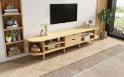 Btm Tv Stand With 2 Drawers 2 Sliding Doors And Storage Shelves Oval Tv Cabinet For Up To 70 Inch Tv Wood Finish - thumbnail 6