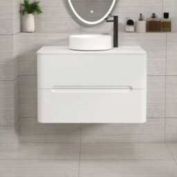 Royal Bathrooms Venice 800mm Gloss White Wall Mounted Bathroom Countertop Vanity Unit 2 Drawer With Art Basin - thumbnail 1