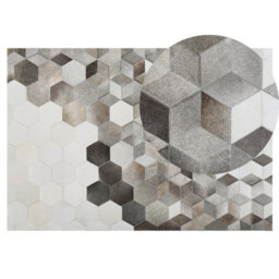 Beliani Rug Sason Grey 140 X 200 Cm Leather - thumbnail 1