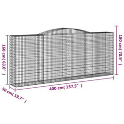 Berkfield Durable Arched Gabion Baskets 7 Pcs 400X50X160/180 Cm Galvanised Iron - thumbnail 6