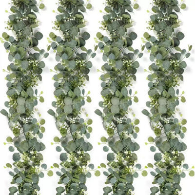 CLEFFNS 4Pcs Artificial Eucalyptus Garland 6Ft Greenery Garland Vines Faux Silver Dollar Garland White Flower Boxwood Fake Hanging Plants - image 1