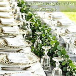 CLEFFNS 4Pcs Artificial Eucalyptus Garland 6Ft Greenery Garland Vines Faux Silver Dollar Garland White Flower Boxwood Fake Hanging Plants - thumbnail 8