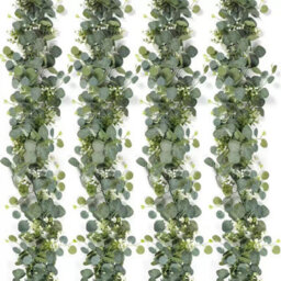 CLEFFNS 4Pcs Artificial Eucalyptus Garland 6Ft Greenery Garland Vines Faux Silver Dollar Garland White Flower Boxwood Fake Hanging Plants - thumbnail 1