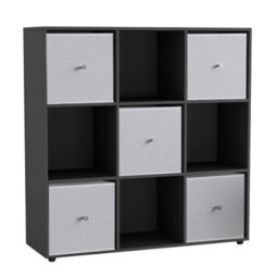 Urbn-Living 9 Cube Black Wooden Bookcase Shelving Unit With 5 Collapsible Fabric Drawers - White - thumbnail 3