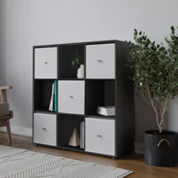 Urbn-Living 9 Cube Black Wooden Bookcase Shelving Unit With 5 Collapsible Fabric Drawers - White - thumbnail 2