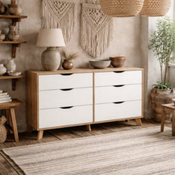 Wyld Haus Lira Jackson Hickory Oak Wood And White 6-Drawer Double Dresser - thumbnail 1
